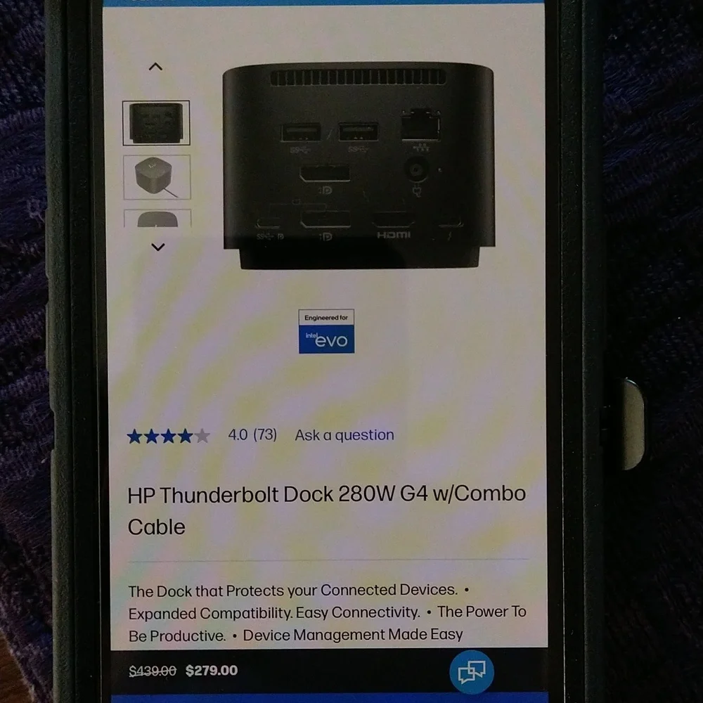 HP Thunderbolt Dock 280W G4 with Combo Cable